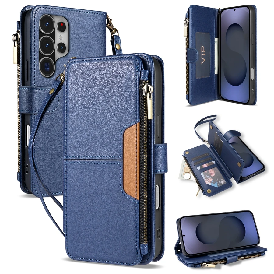 Brieftaschen-Hülle mit Mehrfach-Kartenfächern, Reißverschluss, Standfunktion und Magnetverschluss aus Leder für Samsung Galaxy S26 Ultra S25 FE S24 Plus S23 S22 S21 S20 – Detail 14