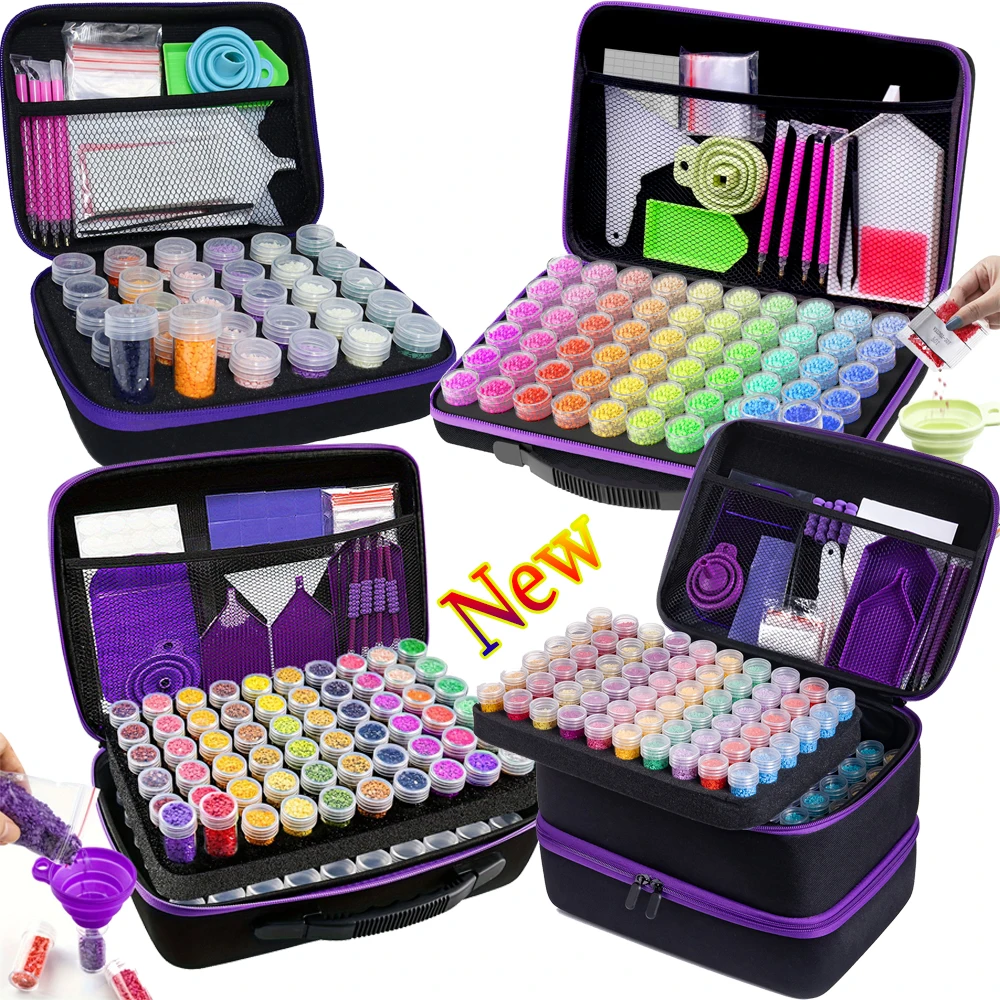 30/60/120/180Bottles Diamond Painting Storage Case, Double Layer Jewelry Organizer, 5D DIY Art Bead Container Tool Accessory Kit