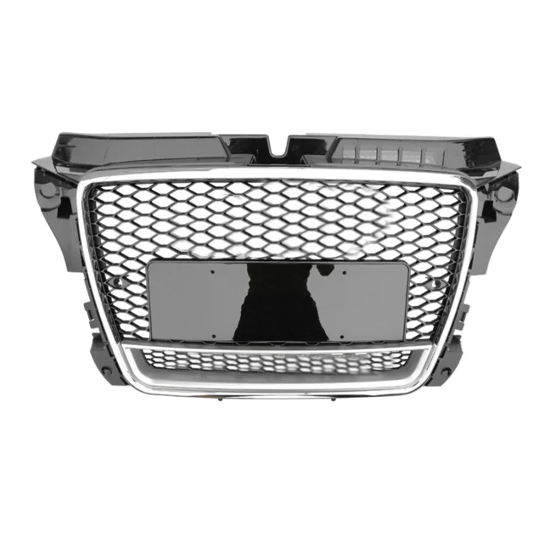 Chrome and Gloss Black Honeycomb Front Grille with Emblem Hood Grill for Audi A3 8V 2009 2010 2011 2012 2013