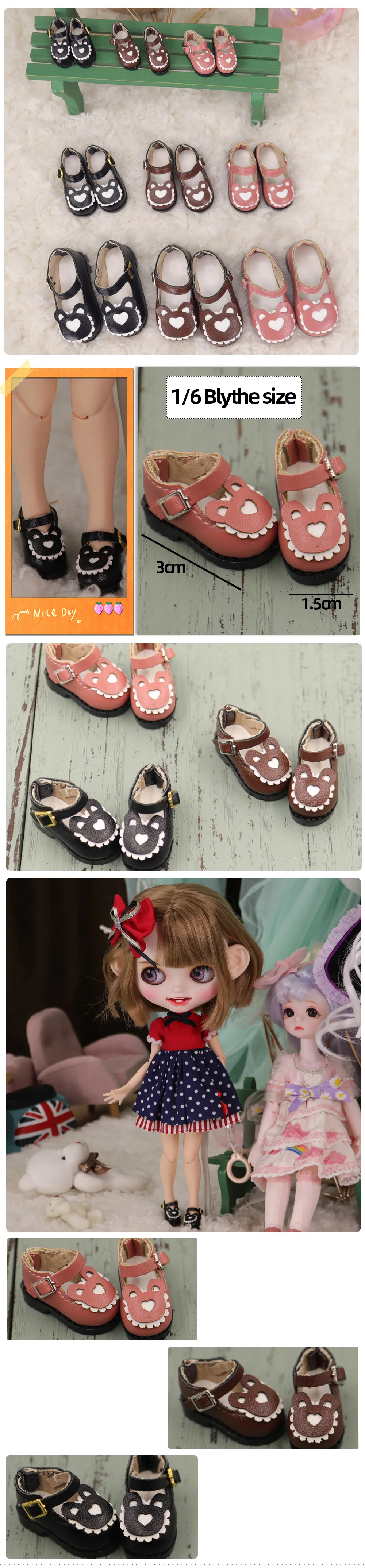 Shoes for ICY DBS Blyth Doll Lovely Bear Shoes for 1/6 and 1/4 BJD 30cm Anime Girl OB24