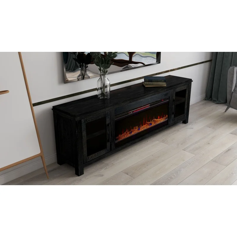 Console de TV com lareira elétrica de 86 polegadas para TVs de até 95 polegadas, montagem mínima, acabamento cravo