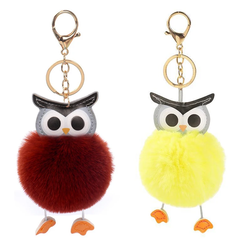 Fluffy Fur Pompom Ball Bowknot Keychain Pendant For Women Girls Owl Key Ring On Bag Jewelry Wedding Party Gift Accessories