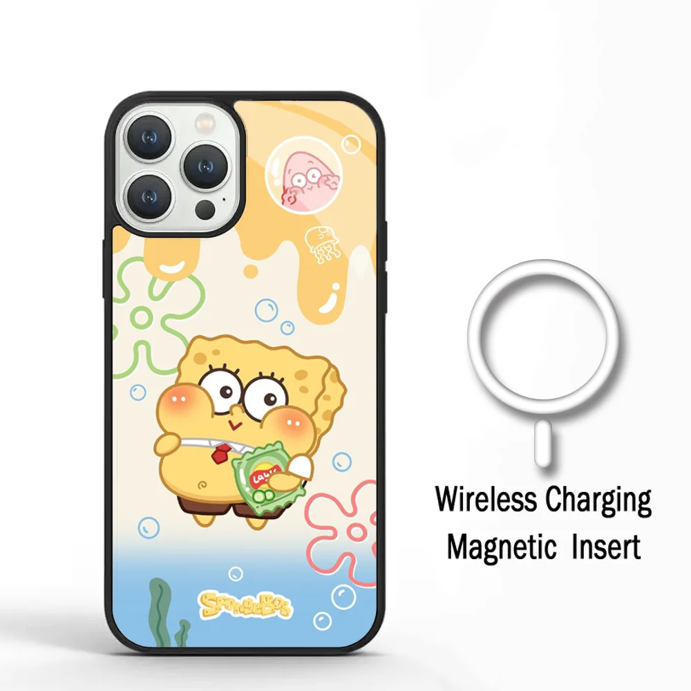 S-Sponge-Bob- Patrick Star Phone Case For IPhone 11 12 13 14 15 Plus Pro Max Mirror Acrylic Cover For Magsafe Wireless Charging