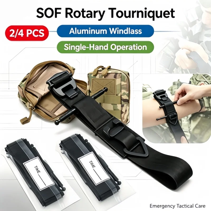SOF Rotating Tourniquet 2/4Pcs with Aluminum Windlass, One-Hand Tactical Hemostatic Band for Emergency First Aid