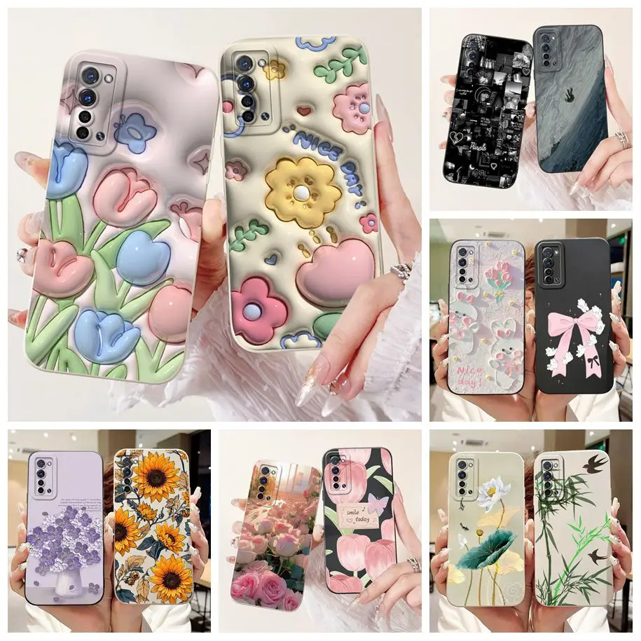 Case For OPPO Find X2 Lite Neo Cover New Fashion Flower Rose Bowknot Pattern Soft Silicone Phone Case For OPPO Reno3 Pro 5G Capa