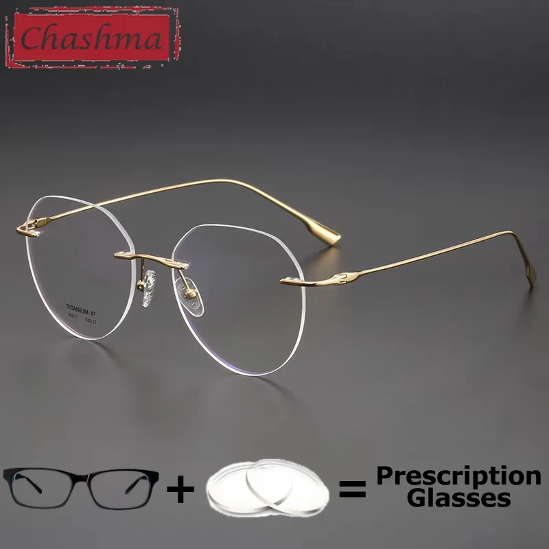 

Women Rimless Prescription Eyeglasses Reading Glasses Myopia Farsighted Blue Ray Block Fashion Men Pure Titanium Glasses