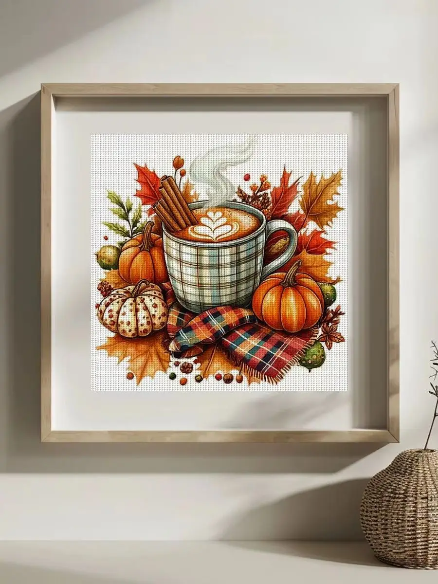 1 Stück 30x30 cm/11,8 Zoll Kaffee-Moment Gestempeltes Kreuzstich-Set DIY-Kit 11/14/16CT DIY-Stickset DIY-Kreuzstich-Set – Detail 1
