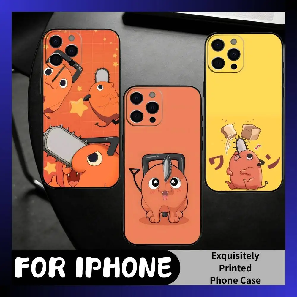 Anime Cute P-Pochita Phone Case For iPhone17,16,15,14,13,12 Plus,Max Soft Silicone Black Cover
