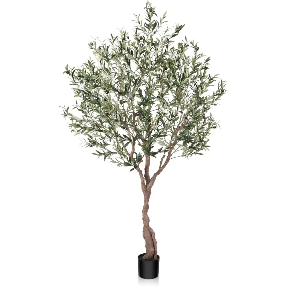 Artificial Olive Plants, Fake Topiary Silk Tree in Pot with Olive Branch & Fruit, Home Office Modern Decor Gift