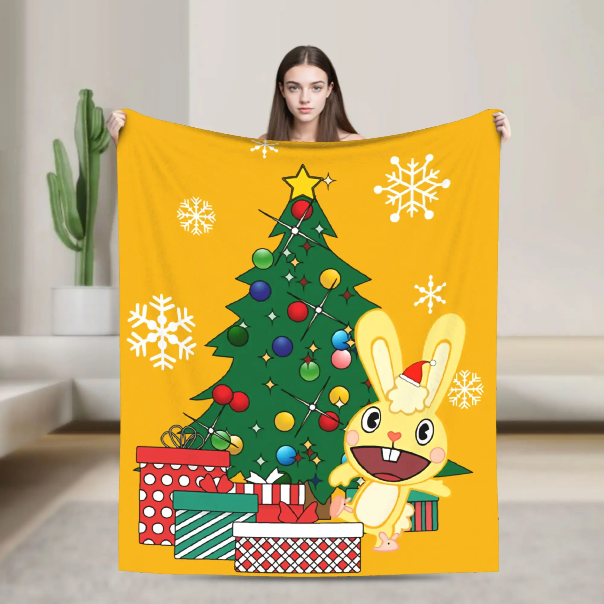 Cuddles Around The Christmas Tree Happy Tree Friends Blanket   Flannel Throw Blanket Bed Sofa Decoration Soft Warm Bedsprea