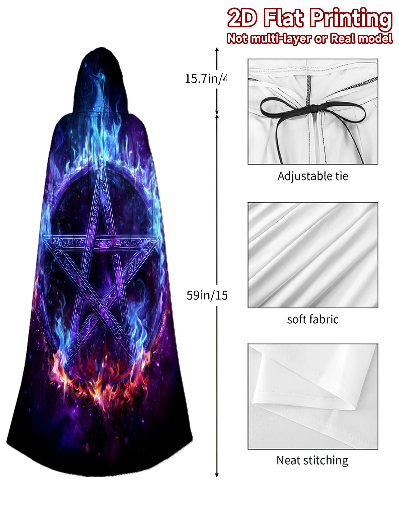 Customization 1pc 1pcs Retro Full-Body Fiery Pentagram Hooded Robe - Hooded Cloak Costume Suitable For Cosplay, Halloween