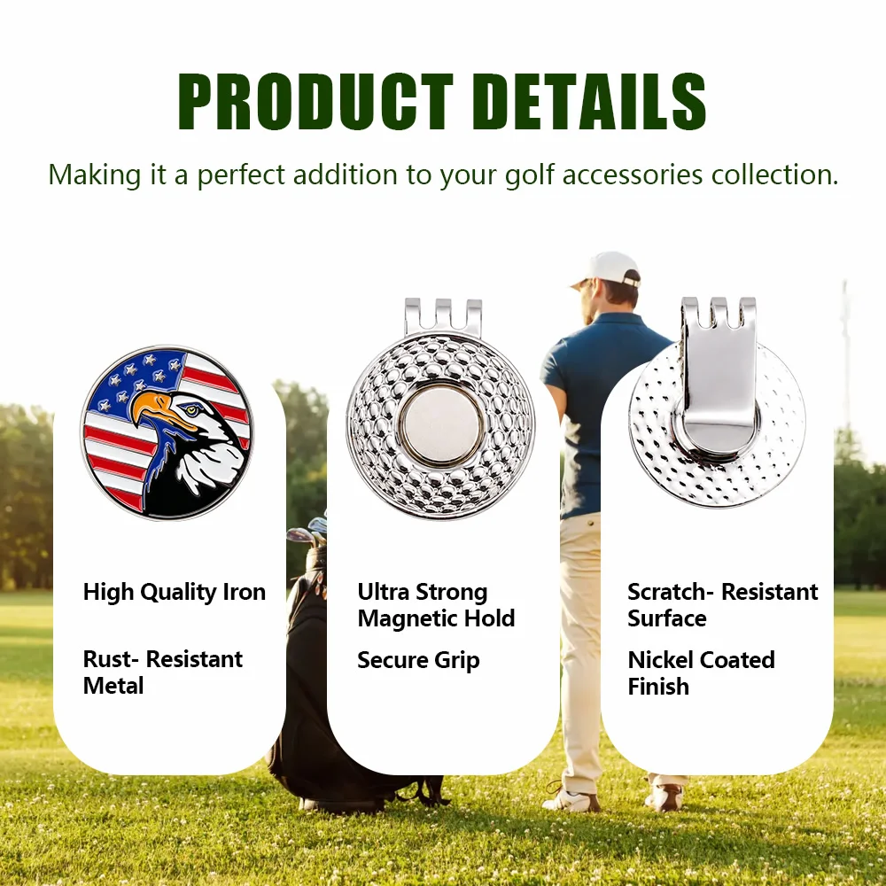 Funny American Flag Golf Ball Marker with Magnetic Hat Clip, USA Eagle Golf Accessories Gifts for Men Women, Removable Hat Clip image 4