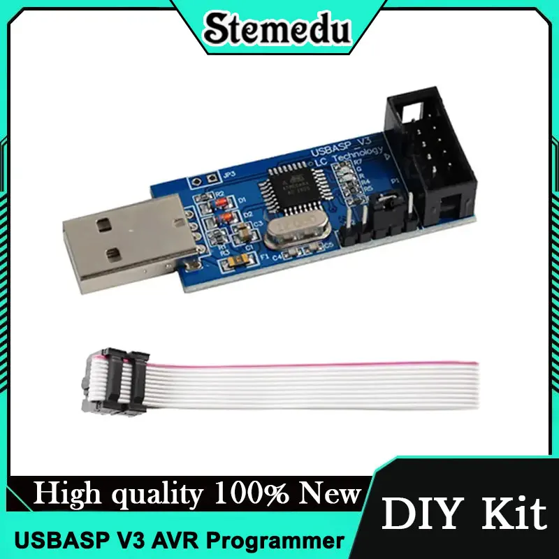 USBASP V3 AVR Programmer - USB ISP Downloader for 51/AVR MCU with 10PIN to 6PIN Adapter - STK500 Protocol Compatible