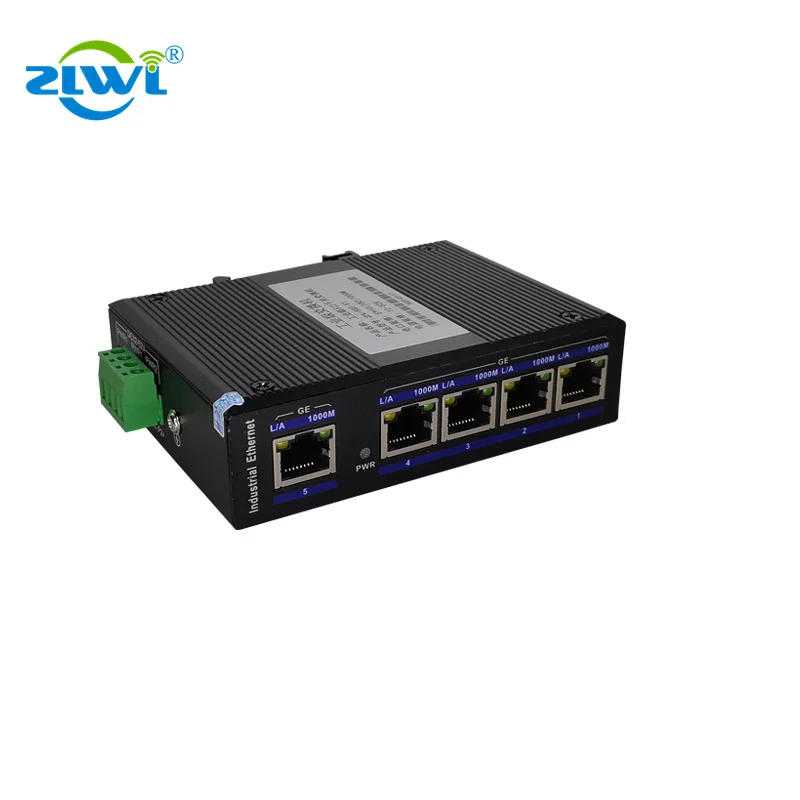 ZLWL 산업용 내구성 네트워크 스위치, Din-rail 듀얼 DC 입력, IP 카메라용 비관리형 스위치, 5 기가비트 포트, 10, 100, 1000mbps