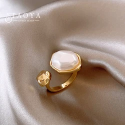 Imitation Baroque Pearl Design Geometric Shape Metal Open Rings 2024 Fashion Jewelry Wedding Party Luxury Accessories for Women
