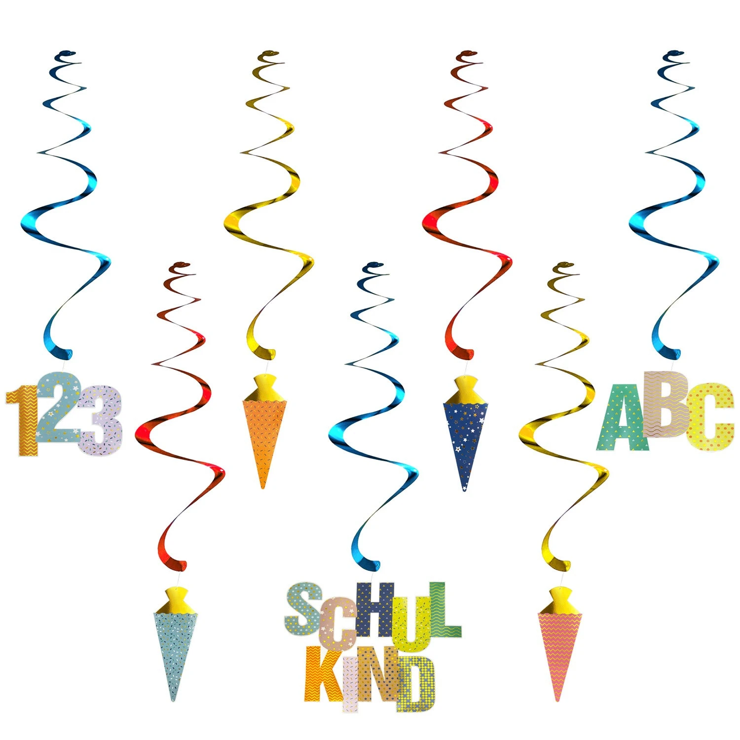 2026 Back to School 123/ABC Kuchen-Tasche Hängende Spiralen Girlande Kinder Erster Schultag Klassenzimmer Deckenband Wand Party Deko