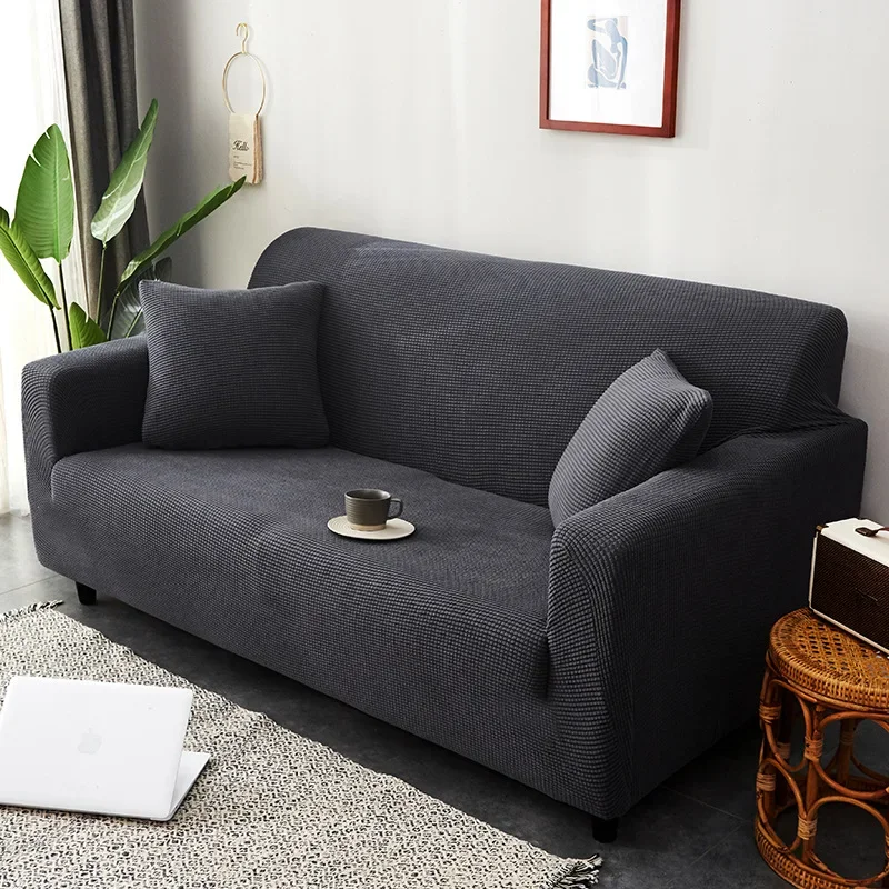 Thick Corn Velvet Solid Sofa Cover Anti Slip Elastic Sofa Protector for Living Room Stretch Anti-Wear Dust Cover for All Seasons