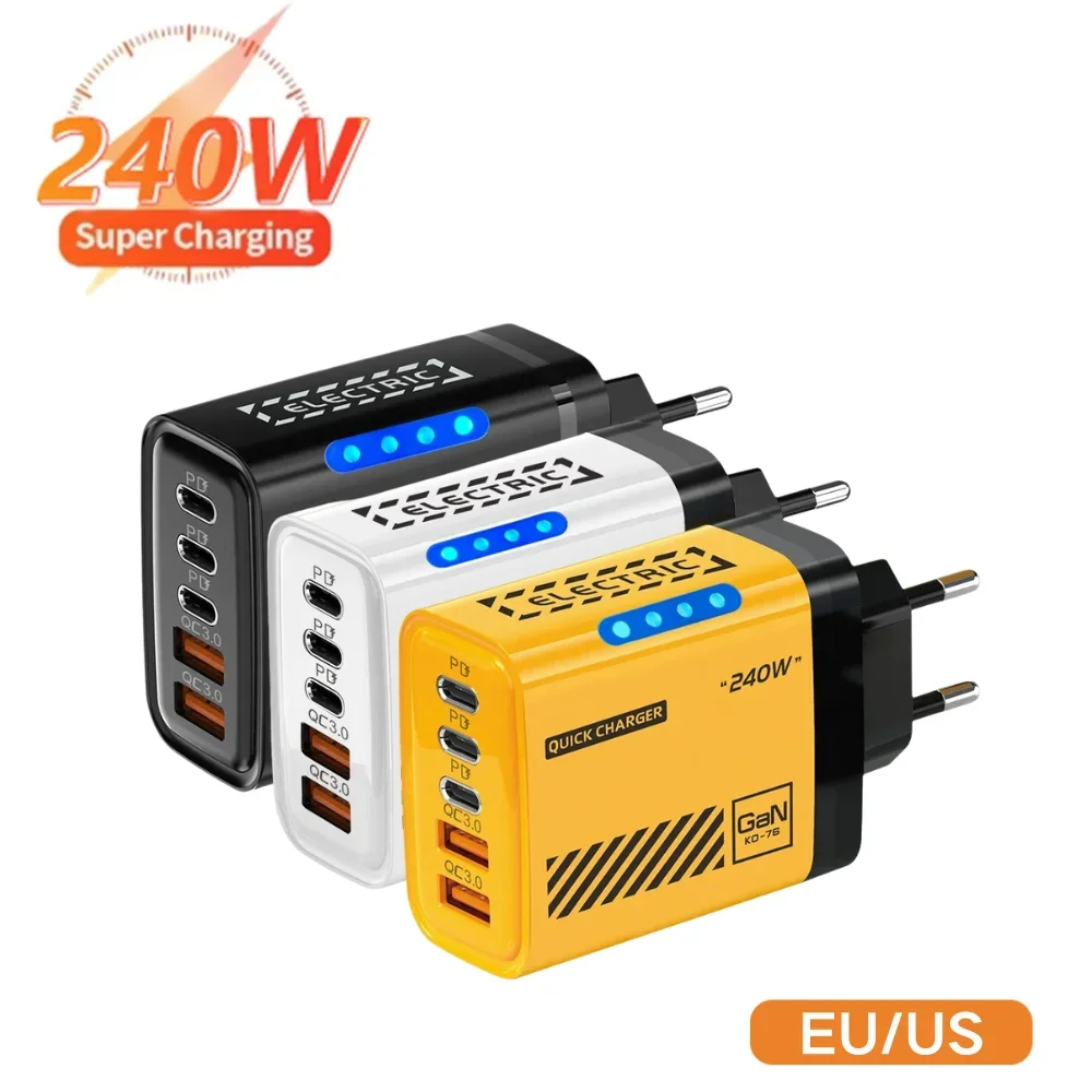 240W USB Type C Travel Charger Fast Charge Mobile Phone Adapter For Samsung Huawei Xiaomi iPhone PD High Speed Charging Charger