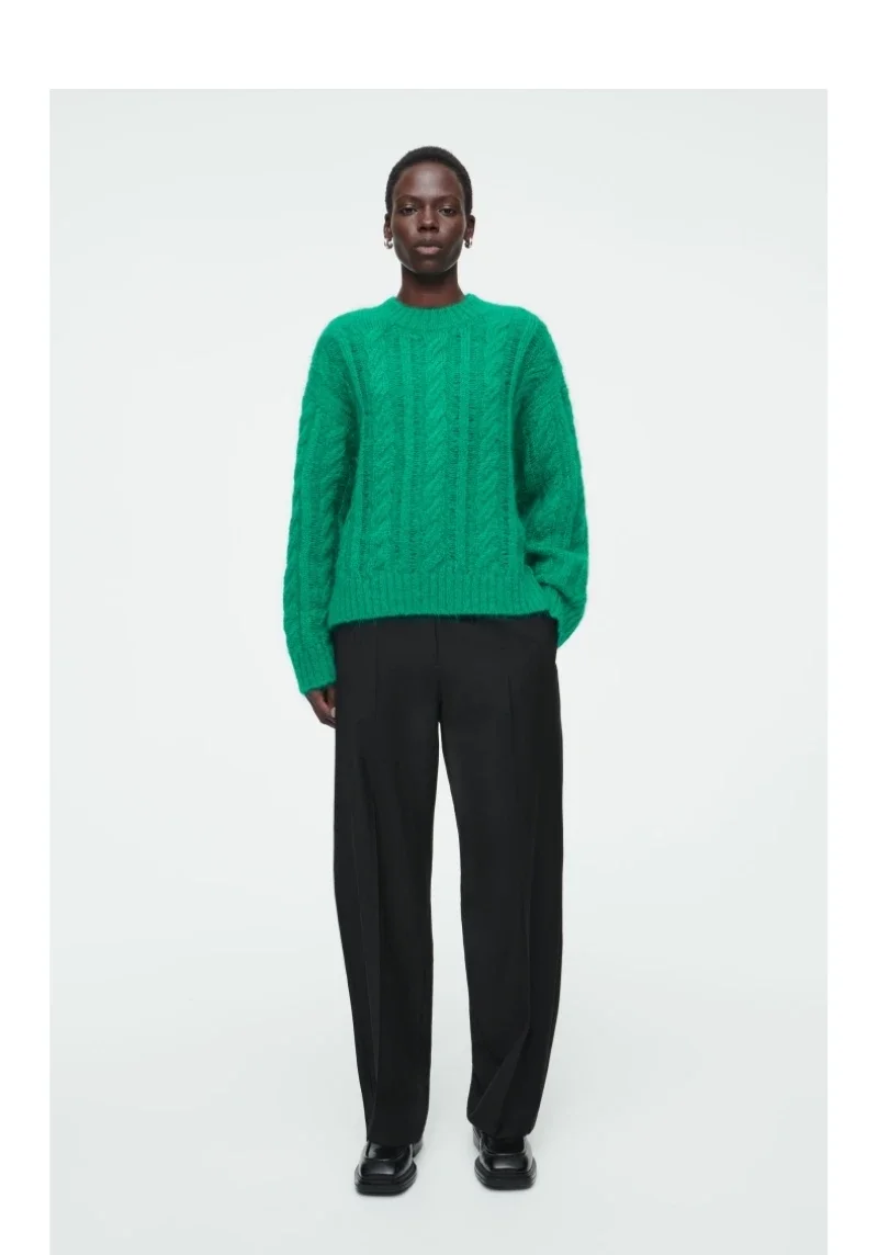 XIMIAN APPAREL 2026 YAZHIMEI spring new style of Women's casual green mohair blend twist knit sweater view 3