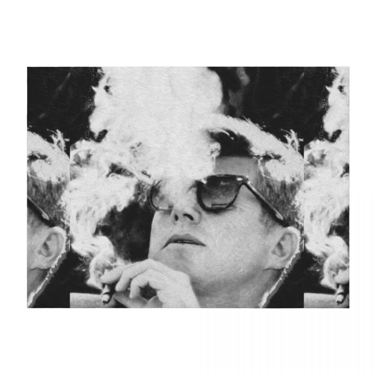 

John F Kennedy Cigar And Sunglasses Black And White JFK Throw Blanket blankets ands Flannel Fabric Single Cute Plaid Blankets