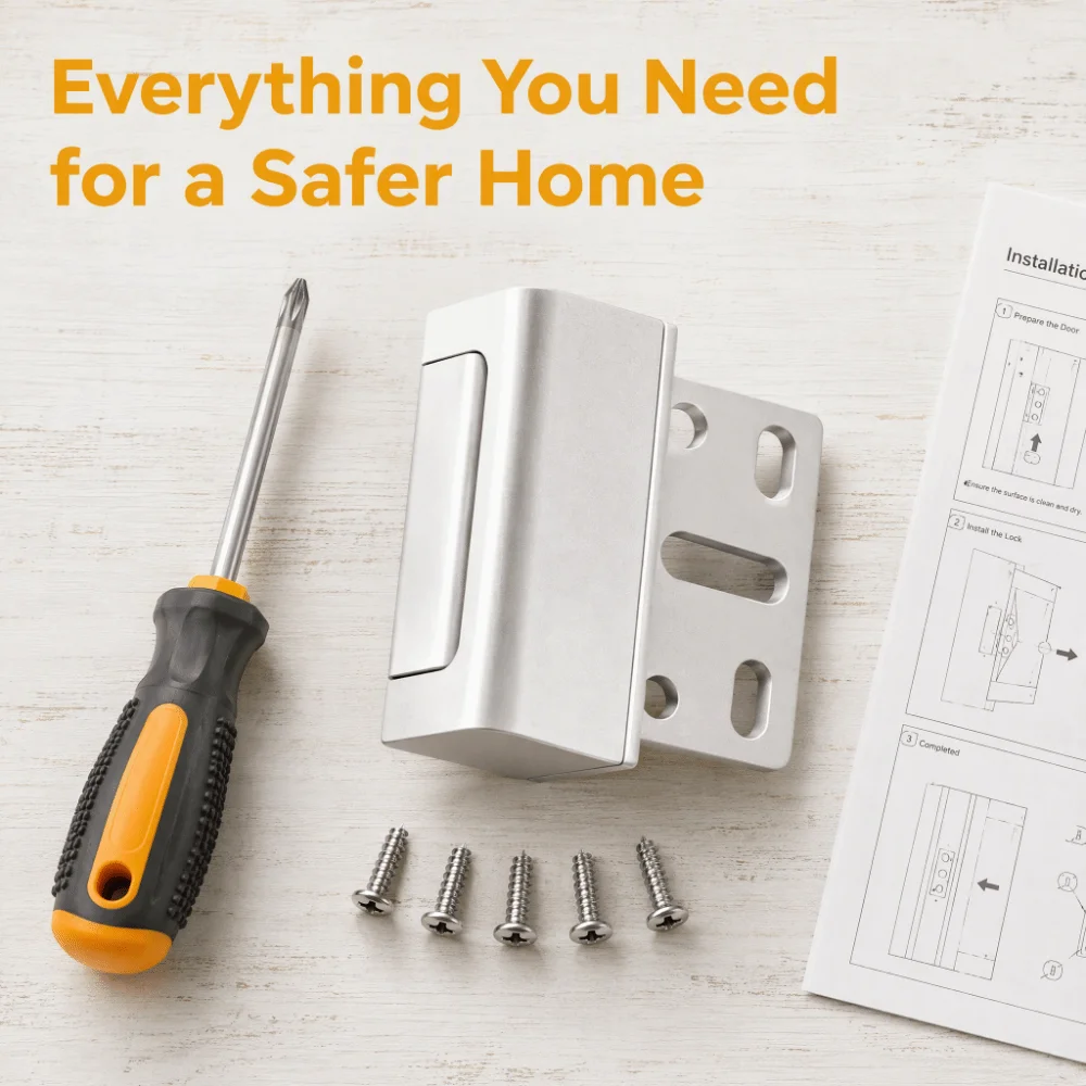 3 Inch Stop Door Lock Aluminum Alloy Easy to Install Childproof Door Lock Upgrade Design Anti-Theft Night Lock Indoor Use