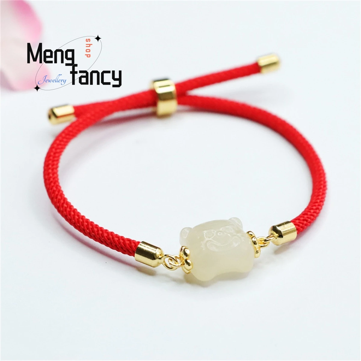 

Natural Hotan White Jade Tiger Head Red Rope Couple's Hand Simple Personality Exquisite Versatile Men Women Fashion Jewelry Gift