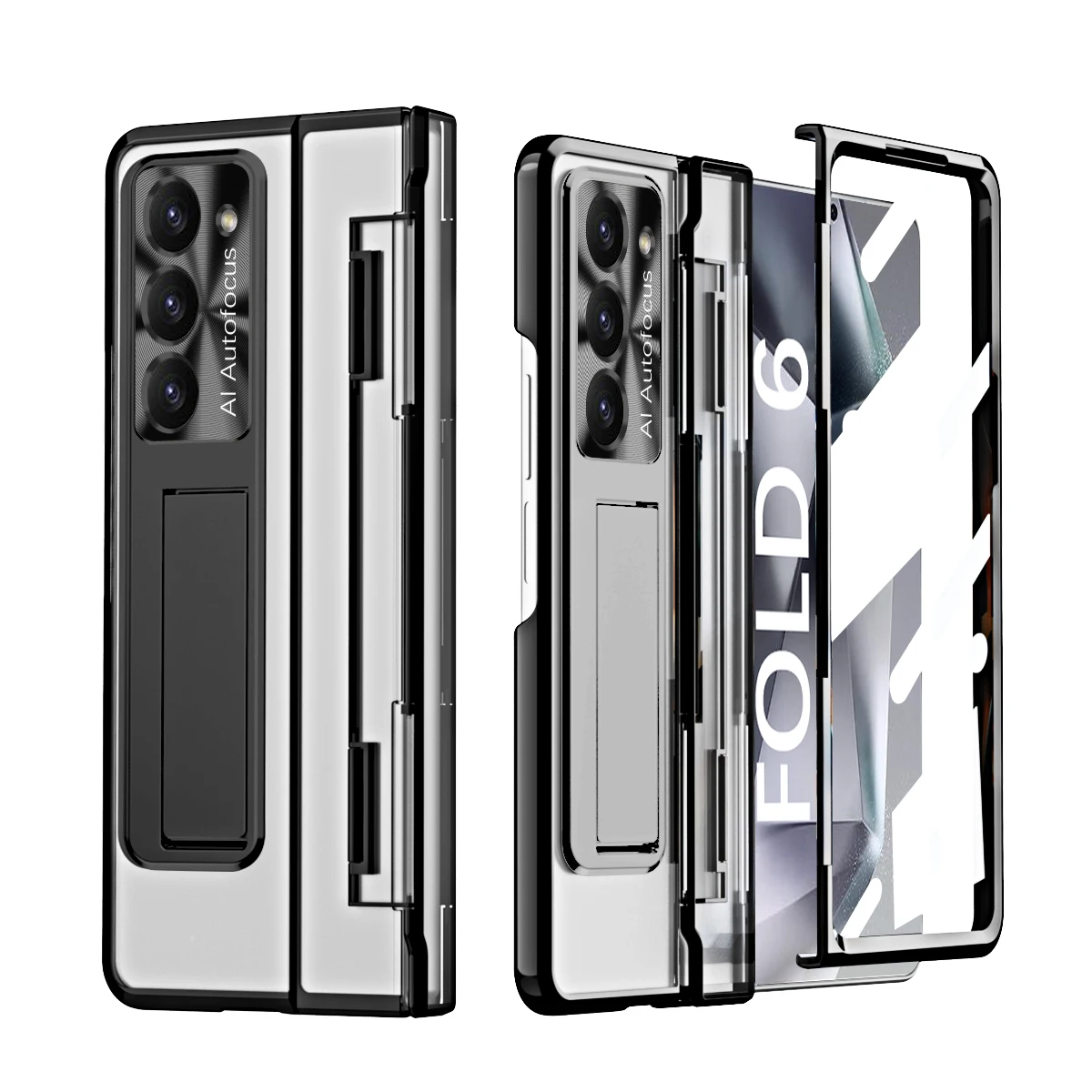 

For Samsung Galaxy Z Fold 6 5 4 Case Electroplated Transparent Bracket Folding Hinge with Tempered Film Optional Touch Pen Cover