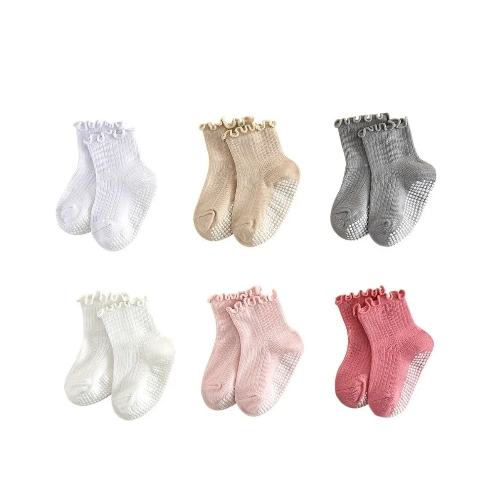 6 Pairs 6 Pairs Pack Anti-Slip Socks Ruffled Design Floor Socks Newborn Socks Breathable Fabric All Season Toddler Socks