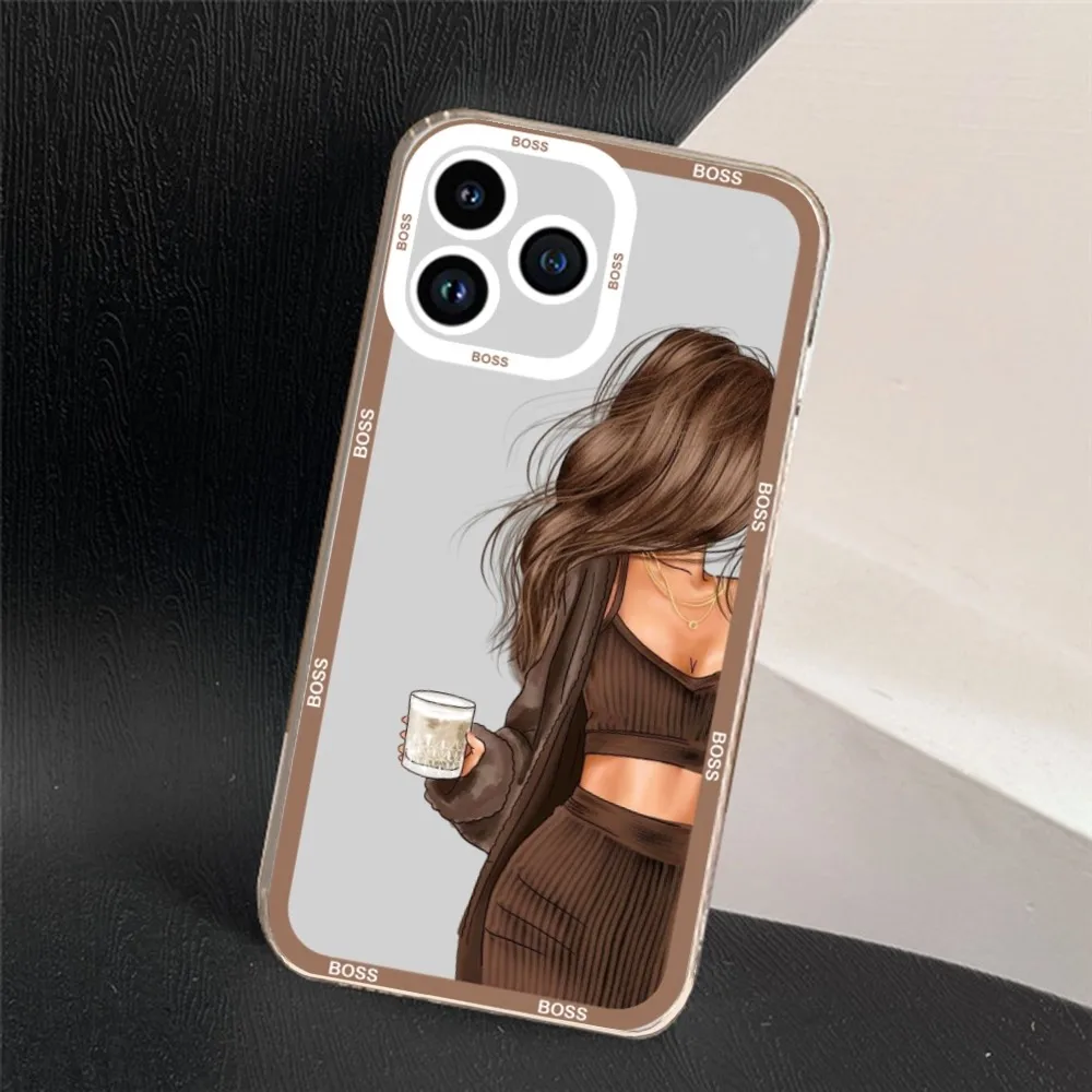 Girl Boss Women Coffee Phone Case For Samsung S20 S21 S22 S23 ULTRA PLUS LITE Transparent Shell