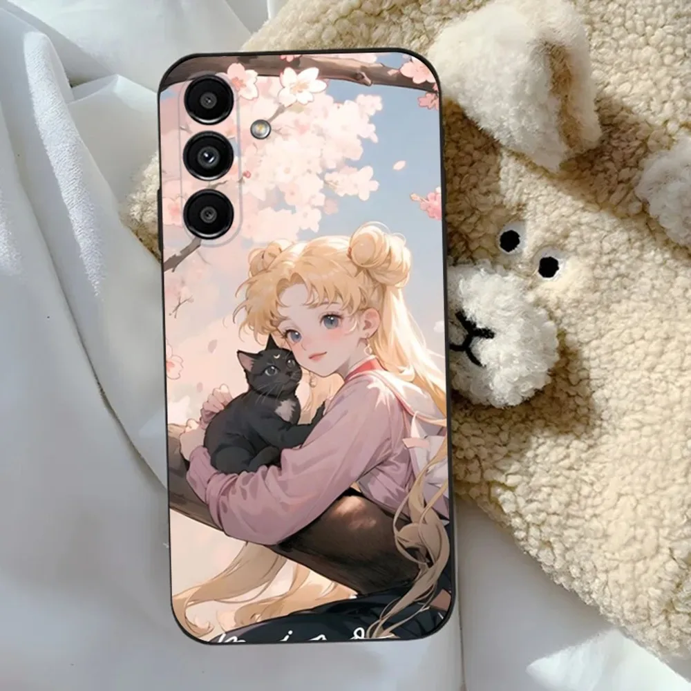 Anime girl S-sailors-Moon Capa de telefone para Samsung S24,23,22,30,21,10,9,Ultra,Plus,Lite,FE,5G Capa macia preta