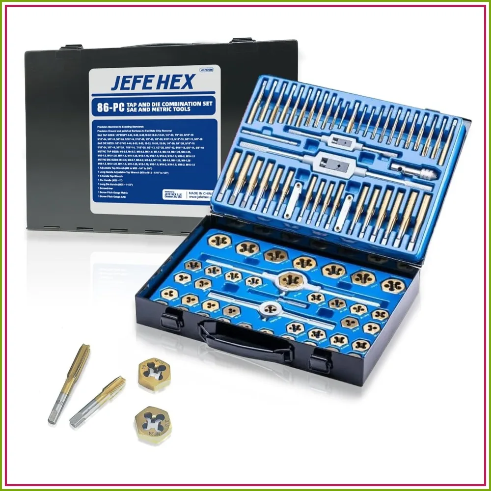 

86pcs SAE & Metric Tap and Die Set for Coarse and Fine Threads, Creating or Repairing Threads with Storage Case