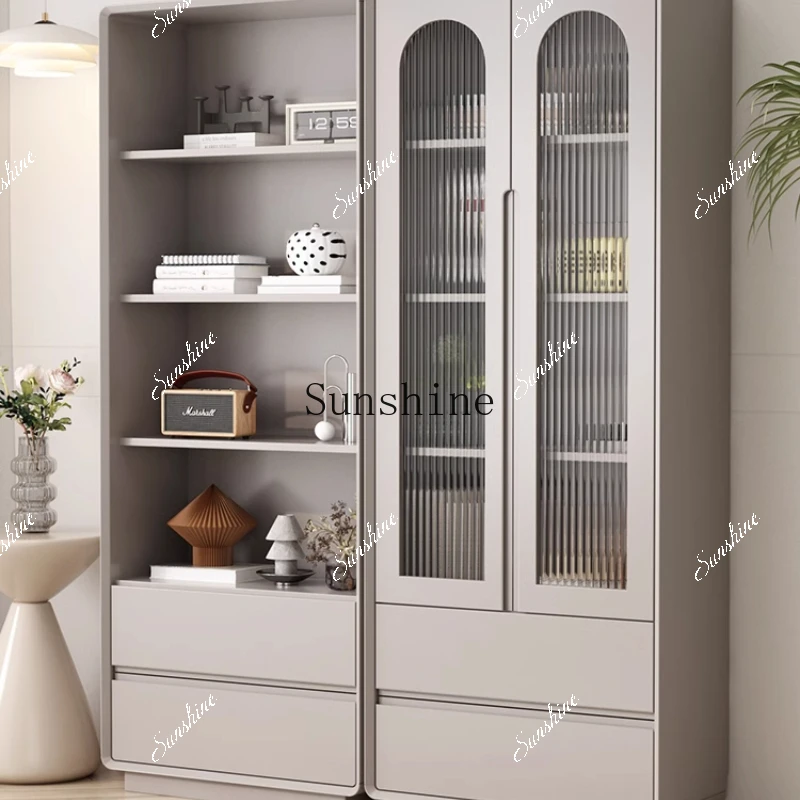 Solid wood combination with glass door Cream wind locker Living room storage Bookshelf cabinet  FT - view 2