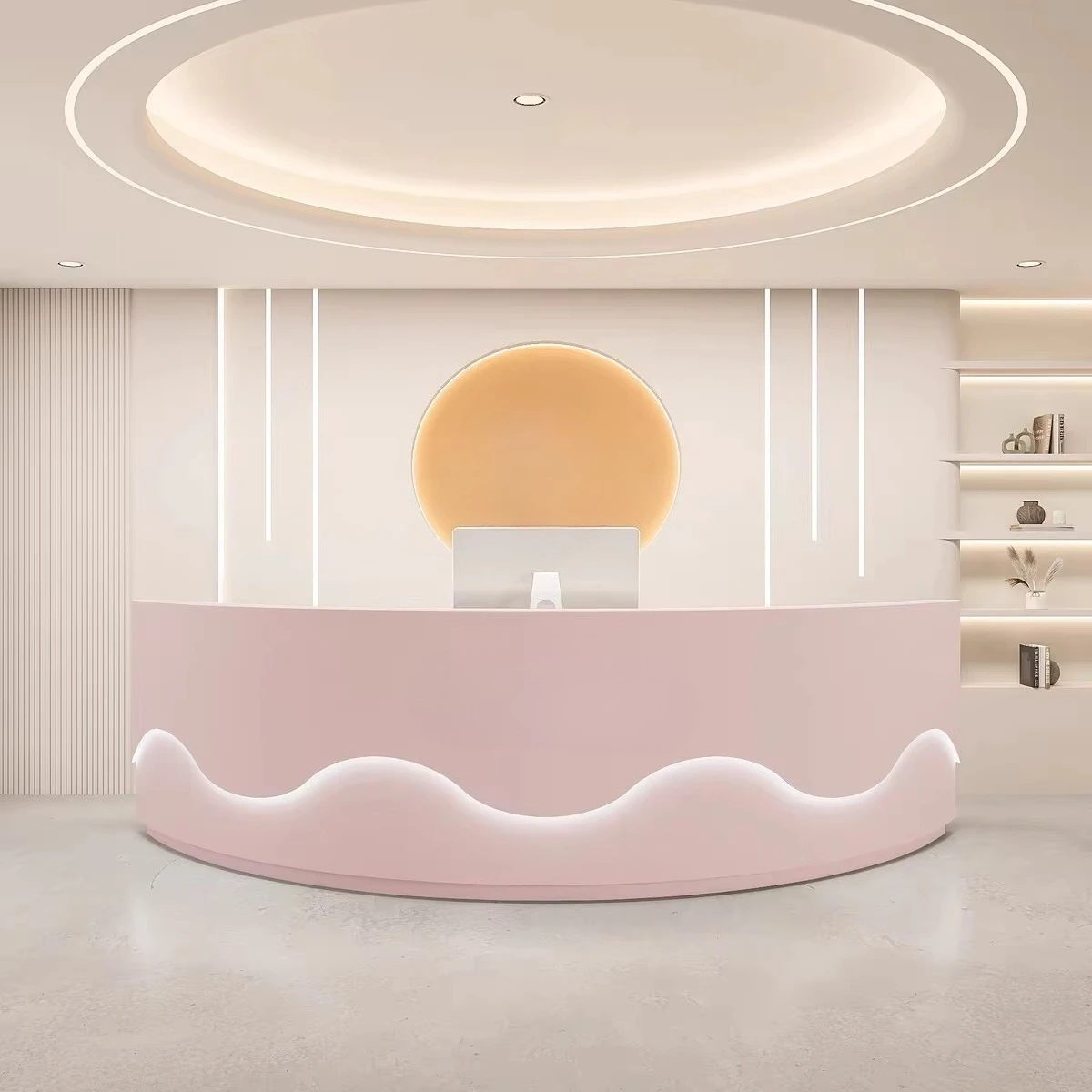 

&c Hot Sale Hotel Modern Design Wood Beauty Salon Counter Front Desk White Office Reception Table