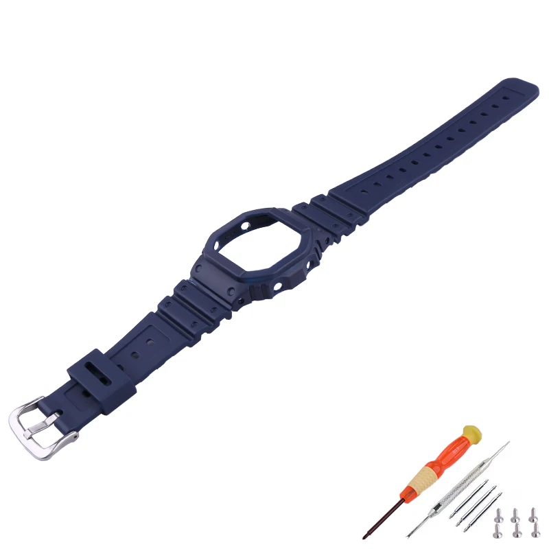 Correa de reloj y funda de resina para hombre de 16mm compatible con Casio DW-5600 5000 GWX-5600C GW-B5600 correa de reloj pulsera deportiva de goma para mujer