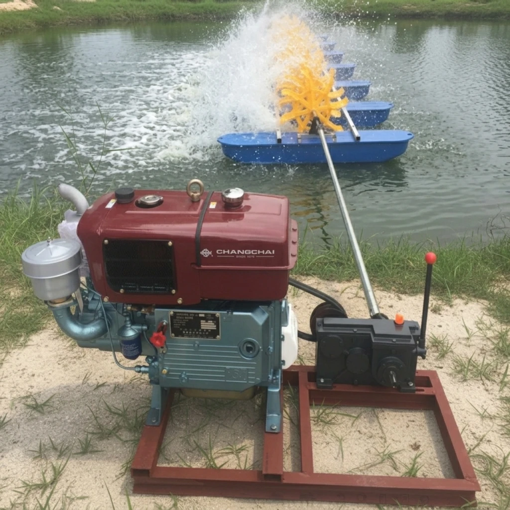 Efficient Diesel Powered 16-Impeller Stainless Steel Paddle Wheel Aerator Motor Pump for Aquaculture Fish Shrimp Pond Push Flow