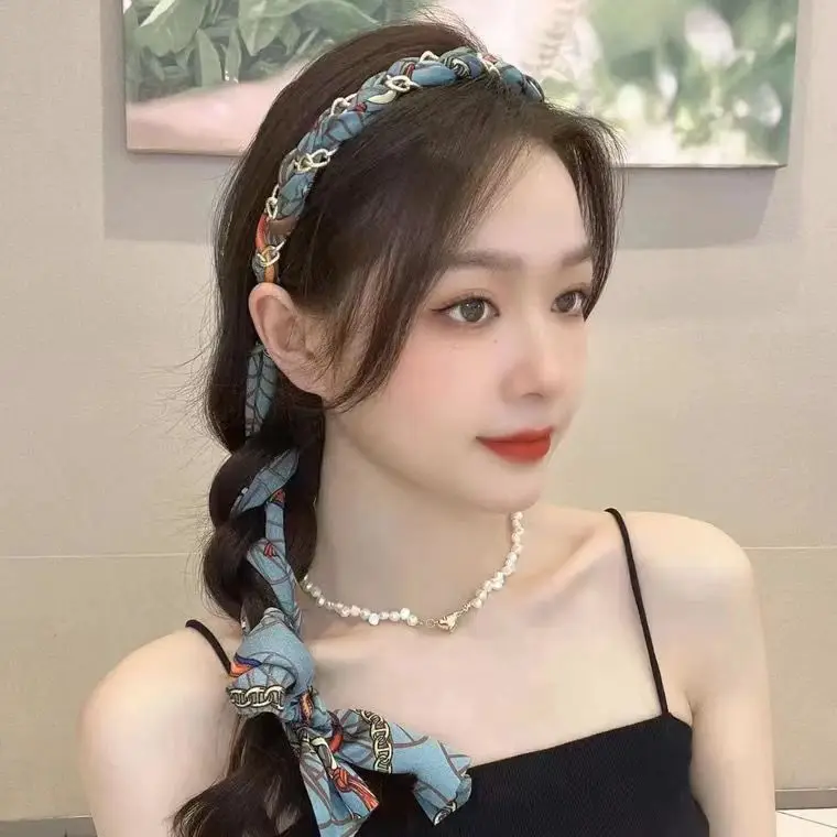 ヴィンテージサテンヘアクラウン 1 個チェーンリボンヘッドバンドオールインワン三つ編みアクセサリーリーガルホールドヘアバンド女性のための