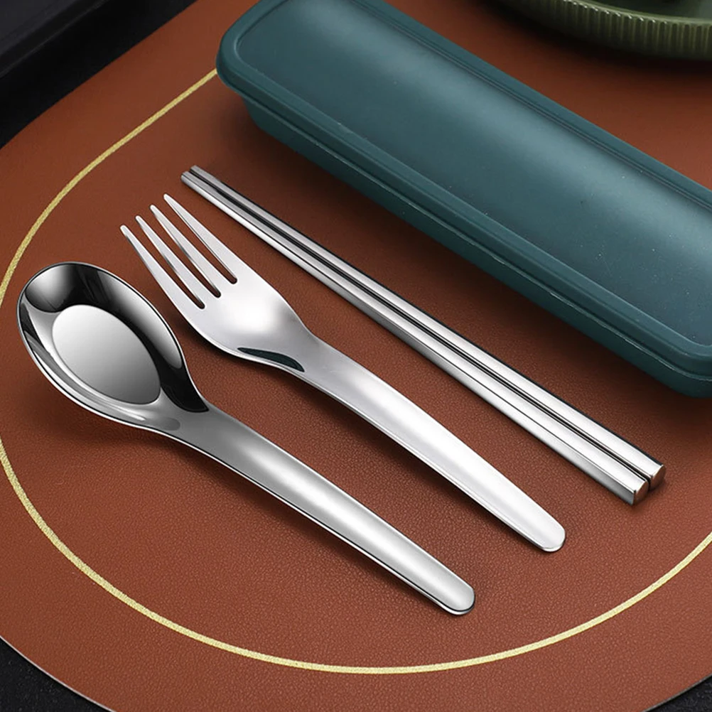 

1 set Portable Stainless Steel Travel Tableware Set Spoon Chopstick Fork Kit Straw Brush Storage Case Durable Outdoor Camping