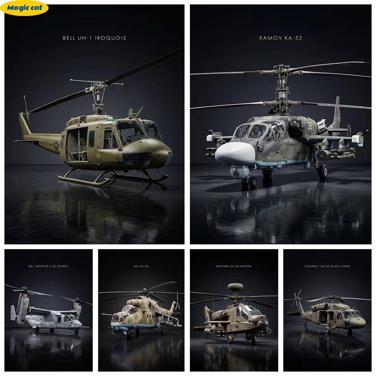 Military helicopters 5D Diamond Painting AH-64 Apache UH-60 Black Hawk CH-47 Chinook DIY Diamond Embroidery Room Home Wall Decor