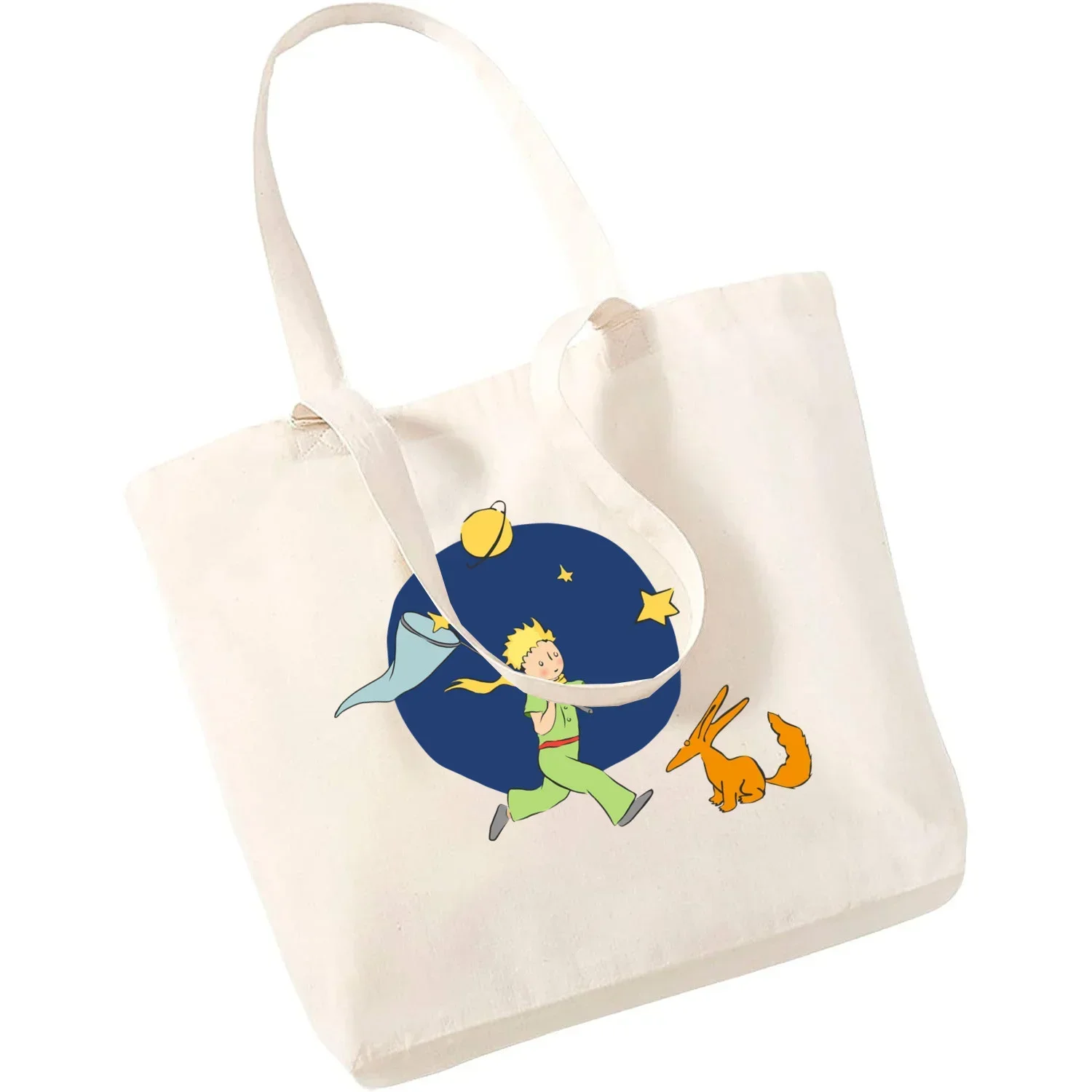 Cartoon Earth Space Little Prince Shopping Bag Women Pattern Handbag Casual Large Top-handle Bags for Women