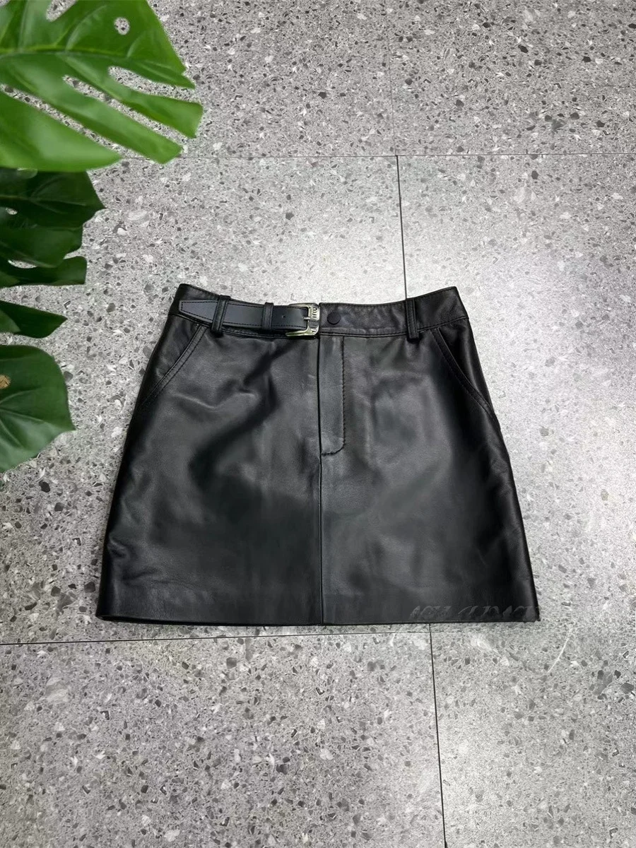 

Юбка А-силуэта с высокой талией, женская короткая юбка из овчины, юбка-обертка, для повседневной носки, в стиле кэжуал