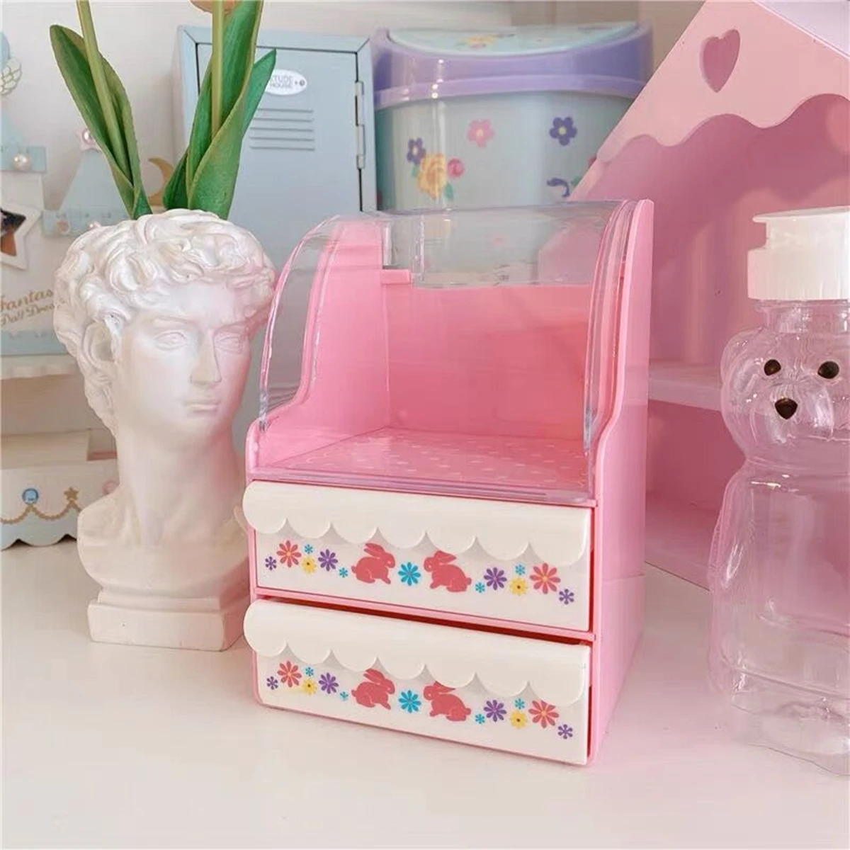 Multi-layer Plastic Desk Organizer, Cosmetic Desktop Drawer, Student Stationery Storage Box, Cute Home Decoration