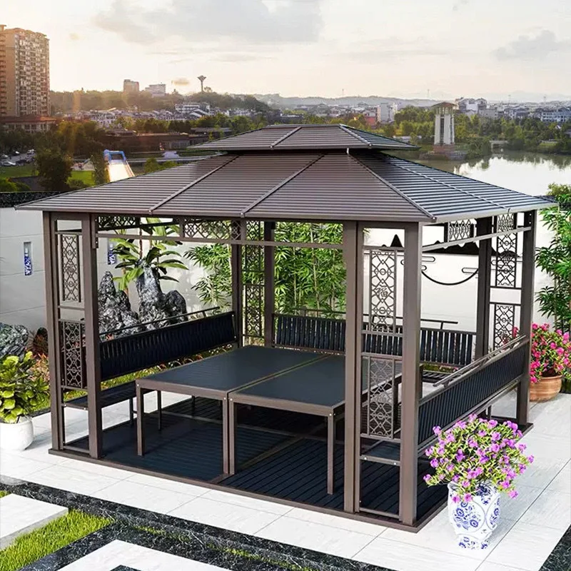 

Outdoor Courtyard Pavilion Villa Garden Awning New Chinese Galvanized Wrought Iron Outdoor Terrace Chinese Antique Pavilion