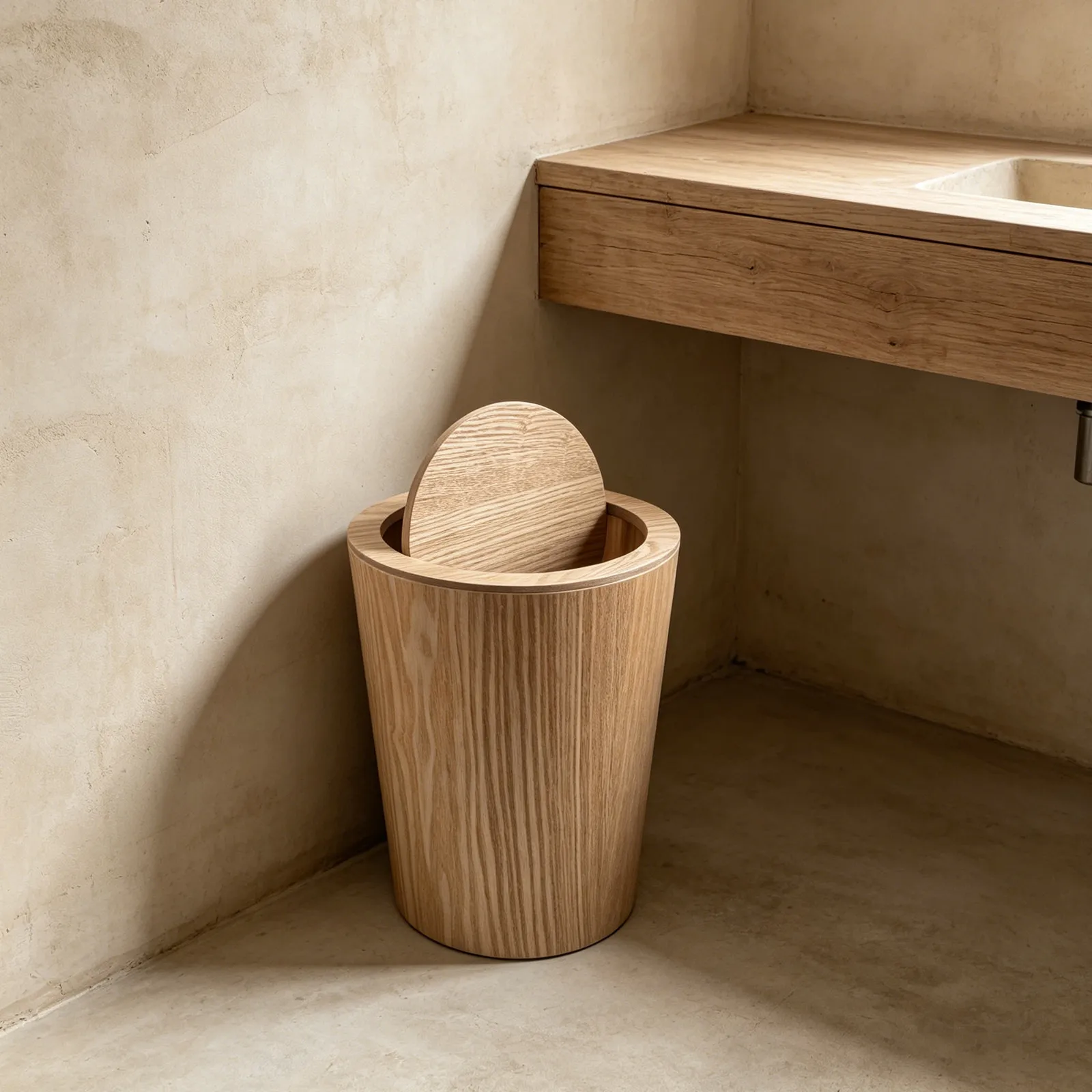 

9L Wooden Trash Can with Flip Lid Compact Minimalist Waste Bin for Bathroom Bedroom Living Room Office Kitchen Rustic Wood