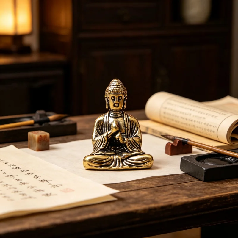 Pure Brass Mini Sakyamuni Buddha Statue Home Decoration Miniature Statue Small Ornaments