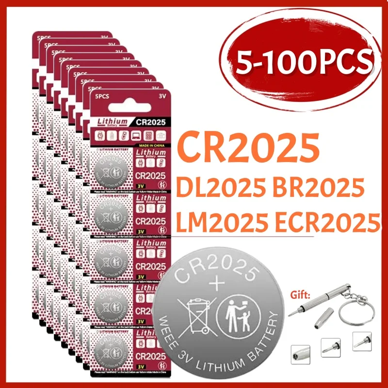 5-100PCS CR2025 Coin Cells Batteries 150mAh CR 2025 DL2025 BR2025 LM2025 ECR2025 3V Lithium Button Battery For Watch Remote Key