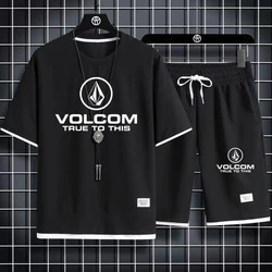 2024 VOLCOM New Man Tracksuits 2 Piece Short Sleeve Suits Printing T-shirt +Sweatpants Sets Sutdent Casual Summer Sport Clothes