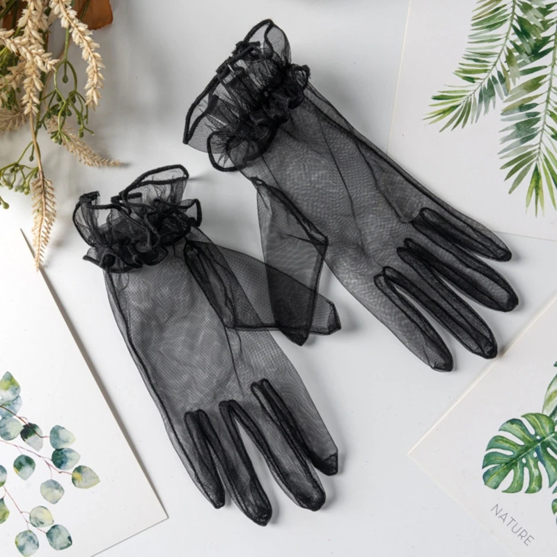 Fashion Wrist Length Tulle Gloves Full Finger Gloves Party Gloves for Banquet