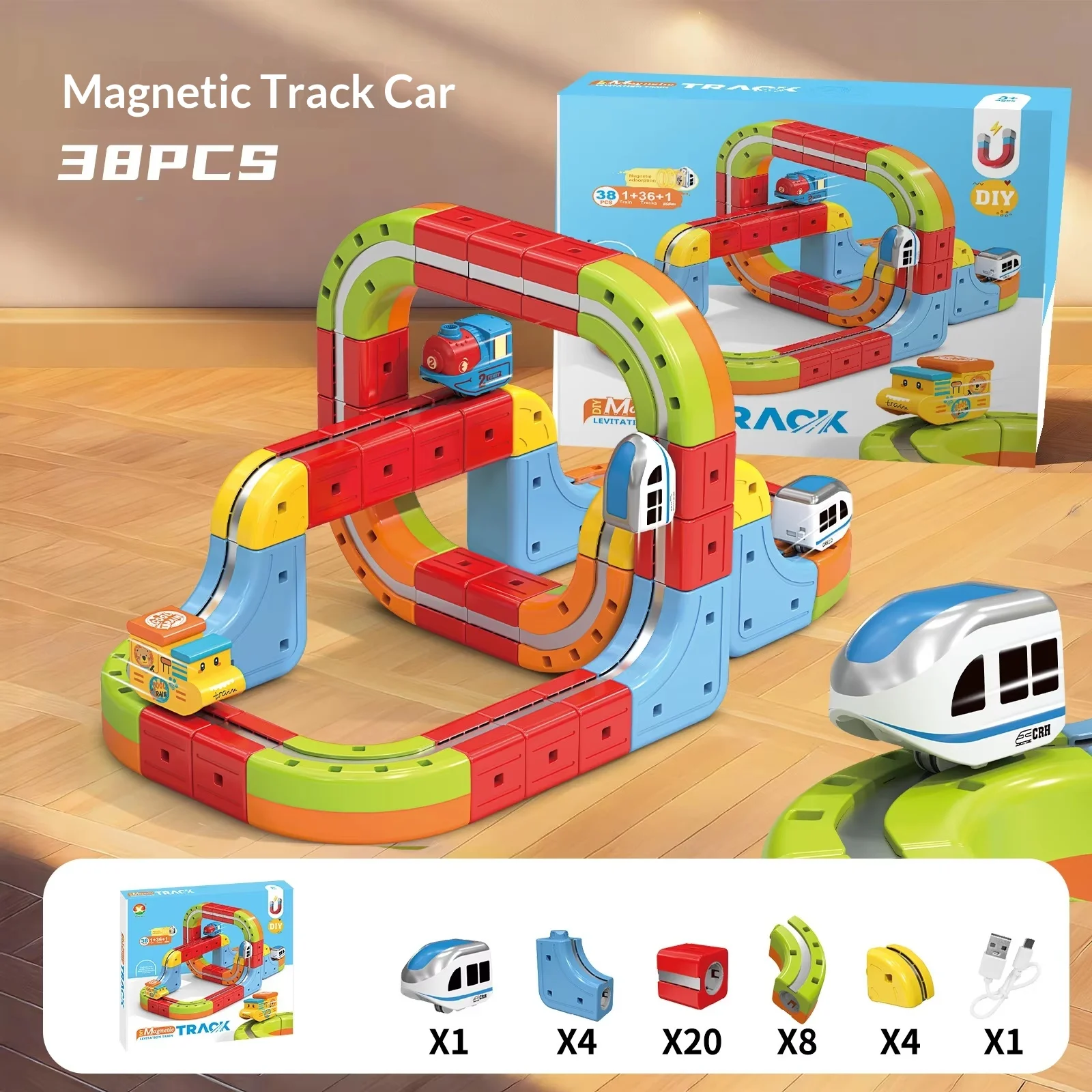 

38pcs Children Anti-Gravity Magnetic Track Train Set Changeable Magic Rail Car Electric Assembly Toy Birthday Gift For Kids