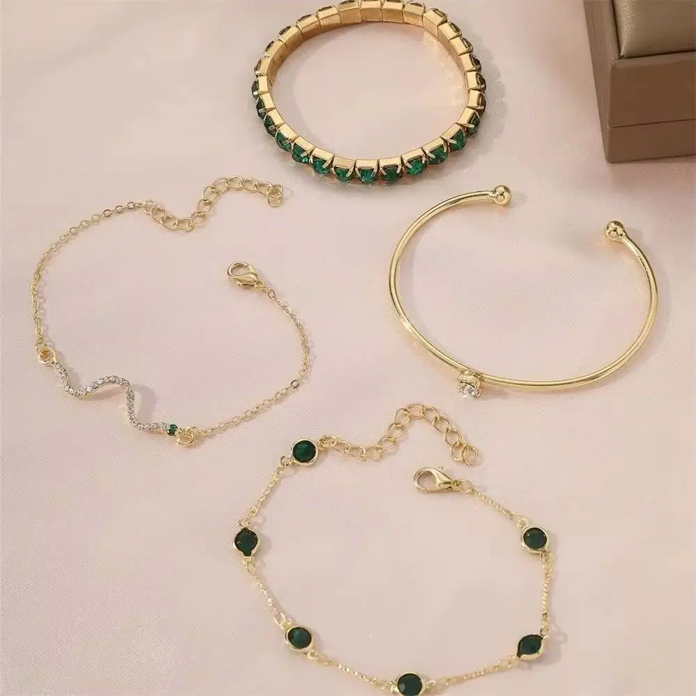 4-Piece Stackable Bracelets Set for Women, Gold & Silver Plated Mix & Match Charm Collection, Daily Jewelrys Gifts