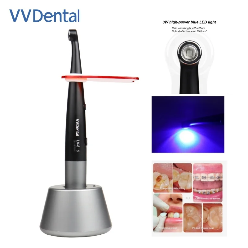 Lámpara de Polimerización Dental VVDental LV-8, Luz de Curado LED de 3 Segundos y 2200mW/cm², Máquina de Curado de Resina, Equipos de Curado UV para Odontología